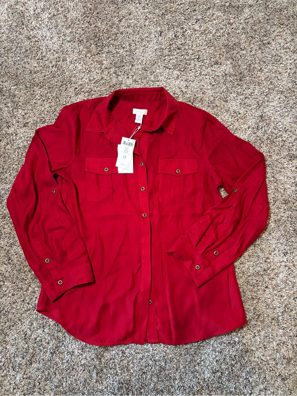 287. Chico's Vibrant Red Utility Shirt, NWT, Size S